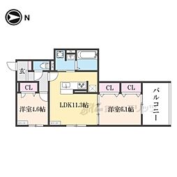 GRAA?北浜 2LDKの間取図画像