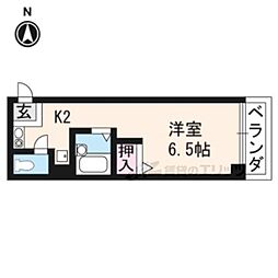 エクラ山科 1Kの間取図画像