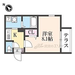 京都市山科区栗栖野華ノ木町アパート 1Kの間取図画像