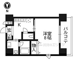 アスヴェル京都四条烏丸 1Kの間取図画像