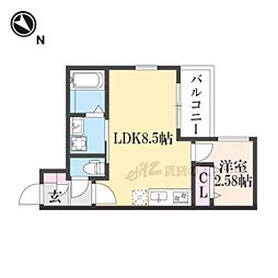 アールスマート山科大宅 1LDKの間取図画像