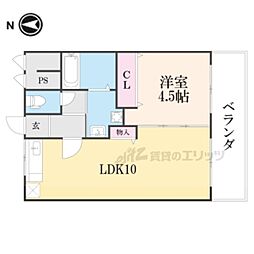 グランブルー宇治 1LDKの間取図画像