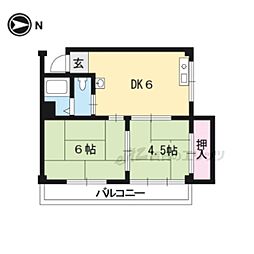 京都地下鉄東西線 東野駅 徒歩26分の賃貸マンション 2階2DKの間取り
