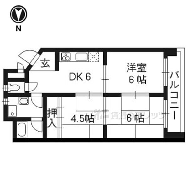 足立ハイツ太秦 304｜京都府京都市右京区太秦森ケ前町(賃貸マンション3DK・3階・48.30㎡)の写真 その2