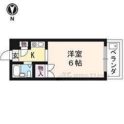 京福電気鉄道北野線 北野白梅町駅 徒歩18分の賃貸マンション 2階1Kの間取り
