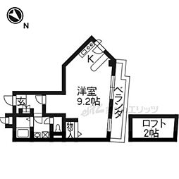 ソレイユ西山 2階1Kの間取り