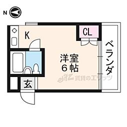 アメリカンハウス二条 1Kの間取図画像