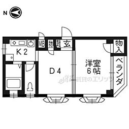 丹波口サンハイツ 3階1DKの間取り