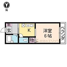 衣笠ハイツ 1Kの間取図画像