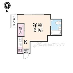 阪急京都本線 桂駅 徒歩11分の賃貸マンション 2階1Kの間取り