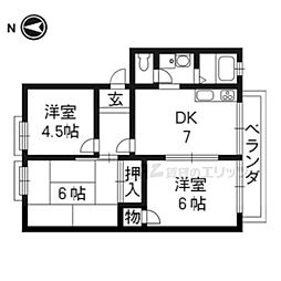 嵯峨野グリーンパレス 2階3DKの間取り