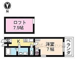 プラスワン衣笠 2階1Kの間取り