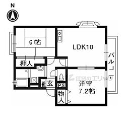 グレイスコート嵐山 1階2LDKの間取り