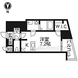 ライジングコート京都西院フロンティアII 11階1Kの間取り