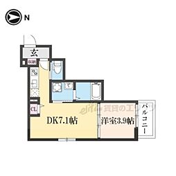 アビタシオン嵯峨嵐山 1DKの間取図画像