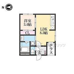 ハーモニーテラス太秦安井車道町 1LDKの間取図画像