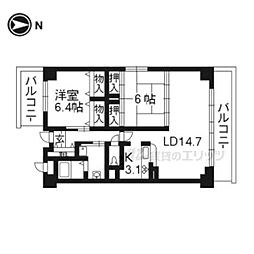 シェルブリュー四条 2LDKの間取図画像