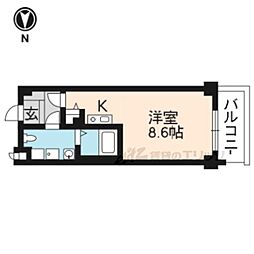 ランブラス衣笠 ワンルームの間取図画像