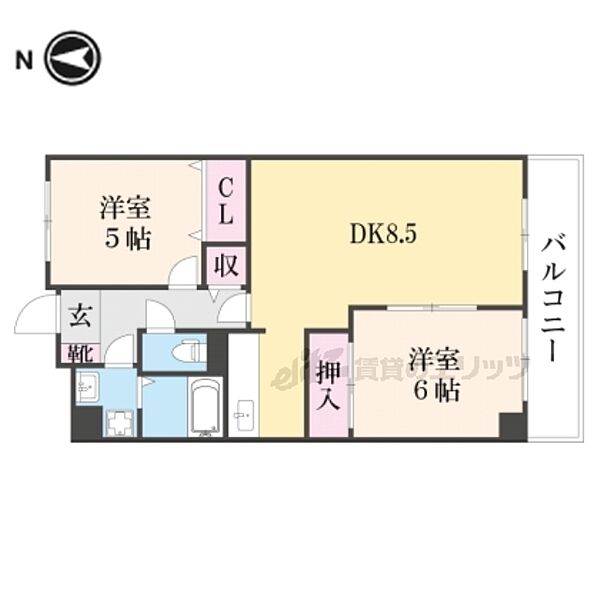 スカイビュー東土川 503｜京都府京都市南区久世東土川町(賃貸マンション2LDK・5階・58.28㎡)の写真 その2