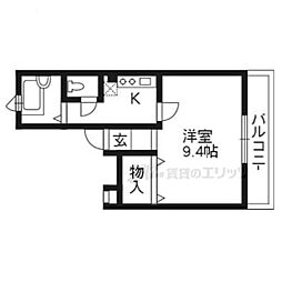 京阪本線 清水五条駅 徒歩3分の賃貸マンション 2階1Kの間取り