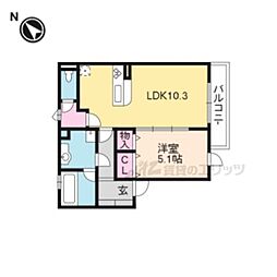 京阪本線 中書島駅 徒歩31分の賃貸アパート 2階1LDKの間取り