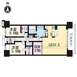 京都桂川つむぎの街グランスクエア 14階2LDKの間取り