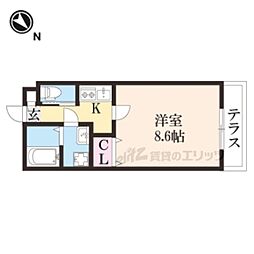 エステイトＥ桂川Ａ棟 1階1Kの間取り