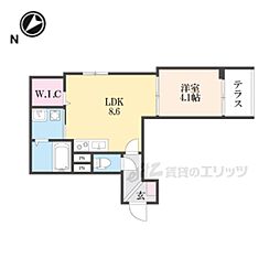 フラッツ六地蔵 1LDKの間取図画像