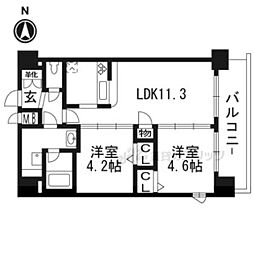 プレサンスTHEKYOTO華苑 2LDKの間取図画像