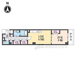 パレス伏見 1DKの間取図画像