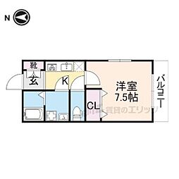 サンラック御陵 1Kの間取図画像