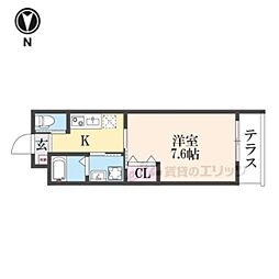 LEI CORT椥辻I 1Kの間取図画像
