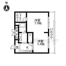 サンガーデン・山科 2Kの間取図画像