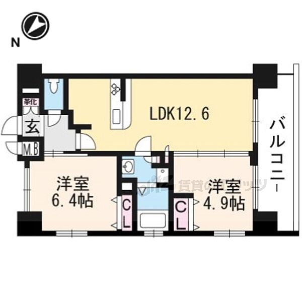 京都府京都市南区吉祥院御池町(賃貸マンション2LDK・4階・51.64㎡)の写真 その2