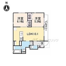 アムール京都梅小路 1階2LDKの間取り