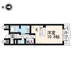 アンジュ西京極 2階ワンルームの間取り