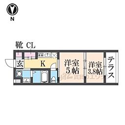 レシオス京都西院 2Kの間取図画像