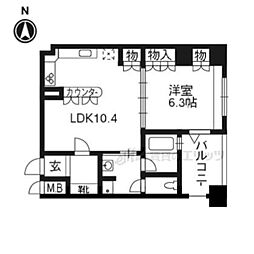 リーガル京都御所東 1LDKの間取図画像