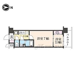 ソルテラス京都西院悠洛 2Kの間取図画像