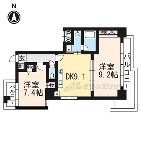 京都府京都市上京区大宮通今出川下ル薬師町(賃貸マンション2LDK・3階・56.83㎡)の写真 その2