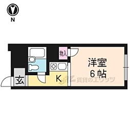 京福電気鉄道北野線 北野白梅町駅 バス3分 わら天神前下車 徒歩2分の賃貸マンション 3階ワンルームの間取り