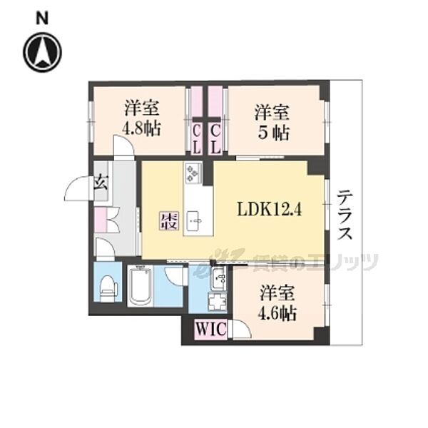 京都府京都市右京区西京極郡醍醐田町(賃貸マンション3LDK・1階・60.75㎡)の写真 その2