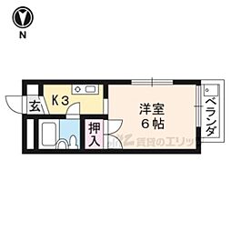アロジオ北山 1Kの間取図画像