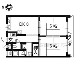足立ハイツ太秦 4階2DKの間取り