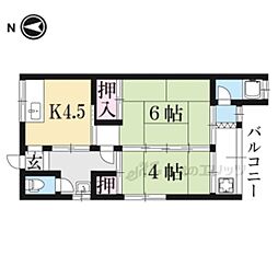 第一北原ハイツ 2階2DKの間取り