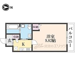 GLADVIS二条式部 1階1Kの間取り