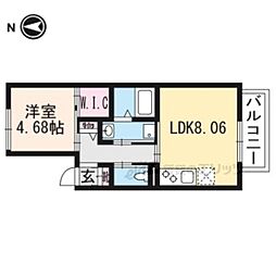 サンパティック花園駅前 2階1LDKの間取り