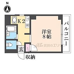 京都市営烏丸線 今出川駅 徒歩14分の賃貸マンション 3階1Kの間取り