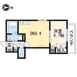 京福電気鉄道北野線 北野白梅町駅 徒歩7分の賃貸マンション 2階1DKの間取り