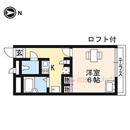 京都市営烏丸線 五条駅 徒歩7分の賃貸アパート 1階1Kの間取り